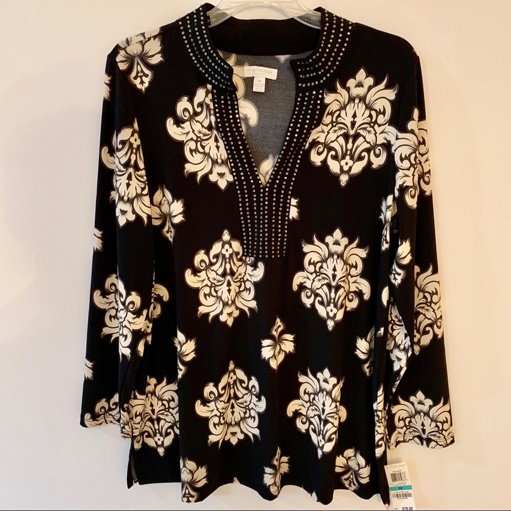NWT Charter Club Black & White Studded Top Size 0X